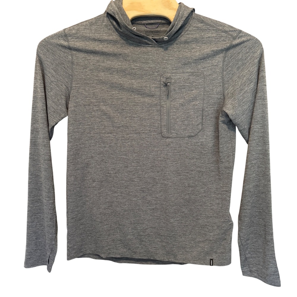 Patagonia Capilene Cool Sun Hoodie Mens M Grey Heather Thumbhole Pocket A01079